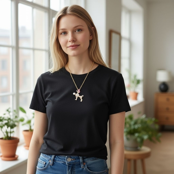 Gold plated pink and white crystal pearl poodle necklace/brooch - Picture 4 of 12